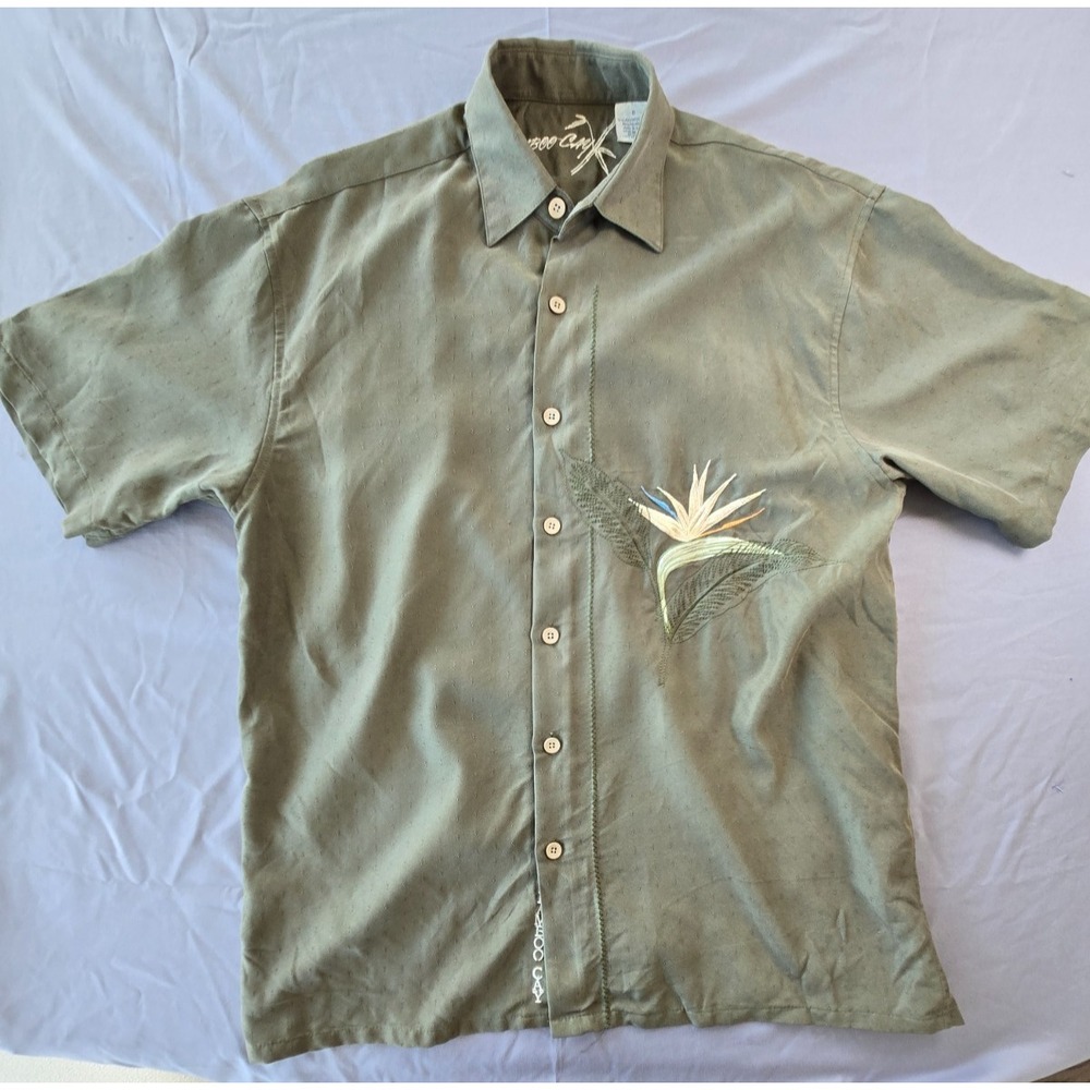 Bamboo Cay Camp Shirt Forest Green Emboidery Hawaiian Short Sleeves M Sz Small - Picture 6 of 12